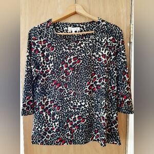 Emily Daniels Black and Red Leopard Print Blouse Size L